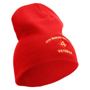 4th Marine Division Veteran Symbol Embroidered 8 Inch Solid Knit Short Beanie Made in USA - Red OSFM