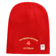 4th Marine Division Veteran Symbol Embroidered 8 Inch Solid Knit Short Beanie Made in USA - Red OSFM