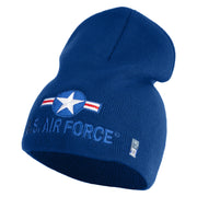U.S. Air Force Roundel Symbol Embroidered 8 Inch Solid Knit Short Beanie Made in USA - Royal-Blue OSFM