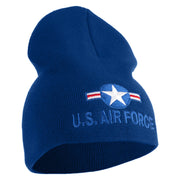 U.S. Air Force Roundel Symbol Embroidered 8 Inch Solid Knit Short Beanie Made in USA - Royal-Blue OSFM