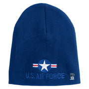 U.S. Air Force Roundel Symbol Embroidered 8 Inch Solid Knit Short Beanie Made in USA - Royal-Blue OSFM