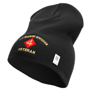 4th Marine Division Veteran Symbol Embroidered 8 Inch Solid Knit Short Beanie Made in USA - Black OSFM