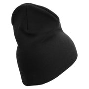 4th Marine Division Veteran Symbol Embroidered 8 Inch Solid Knit Short Beanie Made in USA - Black OSFM