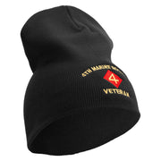 4th Marine Division Veteran Symbol Embroidered 8 Inch Solid Knit Short Beanie Made in USA - Black OSFM