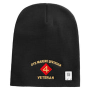4th Marine Division Veteran Symbol Embroidered 8 Inch Solid Knit Short Beanie Made in USA - Black OSFM