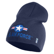 U.S. Air Force Roundel Symbol Embroidered 8 Inch Solid Knit Short Beanie Made in USA - Navy OSFM