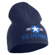 U.S. Air Force Roundel Symbol Embroidered 8 Inch Solid Knit Short Beanie Made in USA - Navy OSFM