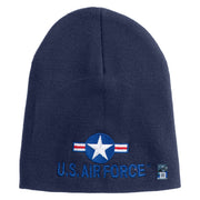 U.S. Air Force Roundel Symbol Embroidered 8 Inch Solid Knit Short Beanie Made in USA - Navy OSFM