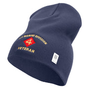 4th Marine Division Veteran Symbol Embroidered 8 Inch Solid Knit Short Beanie Made in USA - Navy OSFM