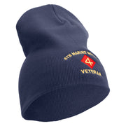 4th Marine Division Veteran Symbol Embroidered 8 Inch Solid Knit Short Beanie Made in USA - Navy OSFM