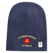 4th Marine Division Veteran Symbol Embroidered 8 Inch Solid Knit Short Beanie Made in USA - Navy OSFM