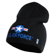 U.S. Air Force Roundel Symbol Embroidered 8 Inch Solid Knit Short Beanie Made in USA - Black OSFM