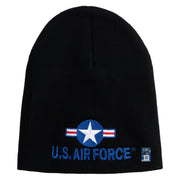 U.S. Air Force Roundel Symbol Embroidered 8 Inch Solid Knit Short Beanie Made in USA - Black OSFM