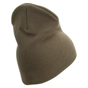 4th Marine Division Veteran Symbol Embroidered 8 Inch Solid Knit Short Beanie Made in USA - Olive OSFM