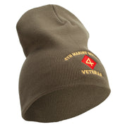 4th Marine Division Veteran Symbol Embroidered 8 Inch Solid Knit Short Beanie Made in USA - Olive OSFM