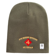 4th Marine Division Veteran Symbol Embroidered 8 Inch Solid Knit Short Beanie Made in USA - Olive OSFM