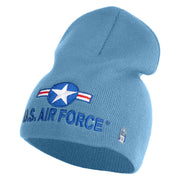U.S. Air Force Roundel Symbol Embroidered 8 Inch Solid Knit Short Beanie Made in USA - Carolina-Blue OSFM