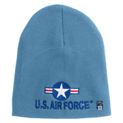 U.S. Air Force Roundel Symbol Embroidered 8 Inch Solid Knit Short Beanie Made in USA - Carolina-Blue OSFM