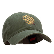 Pine Cone Embroidered Washed Solid Pigment Dyed Cotton Twill Brass Buckle Cap