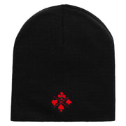 Made in USA Poker Card Symbol Embroidered 8 Inch Short Beanie - Black OSFM