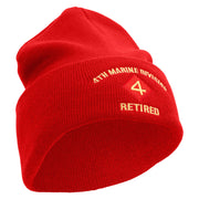 4th Marine Division Retired Logo Embroidered 12 Inch Solid Knit Cuff Long Beanie Made in USA - Red OSFM