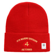 4th Marine Division Retired Logo Embroidered 12 Inch Solid Knit Cuff Long Beanie Made in USA - Red OSFM
