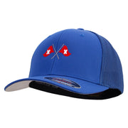 Cross Swiss Flag Embroidered 6 Panel Trucker Flexfit Cap - Royal OSFM