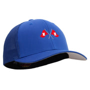 Cross Swiss Flag Embroidered 6 Panel Trucker Flexfit Cap - Royal OSFM