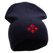 Made in USA Poker Card Symbol Embroidered 8 Inch Short Beanie - Navy OSFM