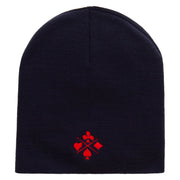 Made in USA Poker Card Symbol Embroidered 8 Inch Short Beanie - Navy OSFM