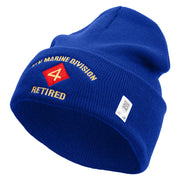 4th Marine Division Retired Logo Embroidered 12 Inch Solid Knit Cuff Long Beanie Made in USA - Royal-Blue OSFM