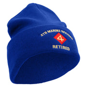 4th Marine Division Retired Logo Embroidered 12 Inch Solid Knit Cuff Long Beanie Made in USA - Royal-Blue OSFM
