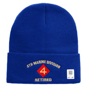 4th Marine Division Retired Logo Embroidered 12 Inch Solid Knit Cuff Long Beanie Made in USA - Royal-Blue OSFM