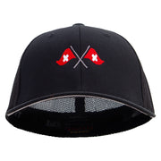 Cross Swiss Flag Embroidered 6 Panel Trucker Flexfit Cap - Black OSFM