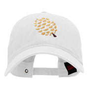 Pine Cone Embroidered Washed Solid Pigment Dyed Cotton Twill Brass Buckle Cap