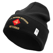 4th Marine Division Retired Logo Embroidered 12 Inch Solid Knit Cuff Long Beanie Made in USA - Black OSFM