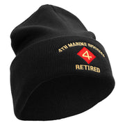 4th Marine Division Retired Logo Embroidered 12 Inch Solid Knit Cuff Long Beanie Made in USA - Black OSFM