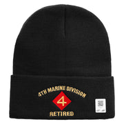 4th Marine Division Retired Logo Embroidered 12 Inch Solid Knit Cuff Long Beanie Made in USA - Black OSFM