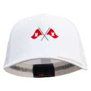 Cross Swiss Flag Embroidered 6 Panel Trucker Flexfit Cap - White OSFM