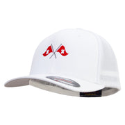 Cross Swiss Flag Embroidered 6 Panel Trucker Flexfit Cap - White OSFM