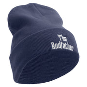 The Rodfather Phrase Embroidered 12 Inch Long Knitted Beanie. - Navy OSFM
