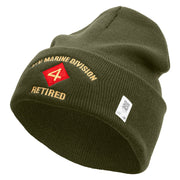 4th Marine Division Retired Logo Embroidered 12 Inch Solid Knit Cuff Long Beanie Made in USA - Olive OSFM