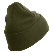4th Marine Division Retired Logo Embroidered 12 Inch Solid Knit Cuff Long Beanie Made in USA - Olive OSFM