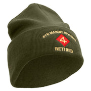 4th Marine Division Retired Logo Embroidered 12 Inch Solid Knit Cuff Long Beanie Made in USA - Olive OSFM