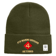 4th Marine Division Retired Logo Embroidered 12 Inch Solid Knit Cuff Long Beanie Made in USA - Olive OSFM