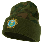 US Air Force Veteran Circle Embroidered Camo Long Beanie