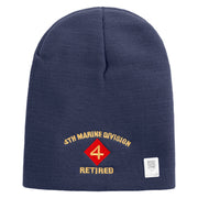 4th Marine Division Retired Symbol Embroidered 8 Inch Solid Knit Short Beanie Made in USA - Navy OSFM