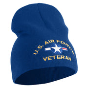 U.S. Airforce Veteran with Roundel Symbol Embroidered 8 Inch Solid Knit Short Beanie Made in USA - Royal-Blue OSFM