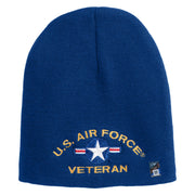 U.S. Airforce Veteran with Roundel Symbol Embroidered 8 Inch Solid Knit Short Beanie Made in USA - Royal-Blue OSFM