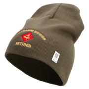 4th Marine Division Retired Symbol Embroidered 8 Inch Solid Knit Short Beanie Made in USA - Olive OSFM